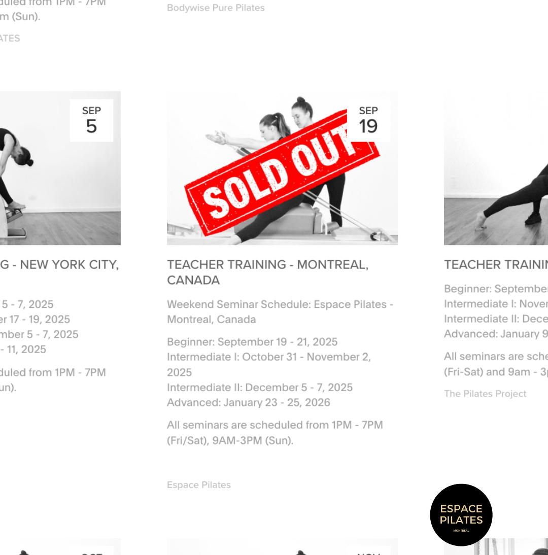Pilates Teacher Training in Montreal,Alycea Ungaro's Real Pilates Teacher Training in Montreal,FAQ,Testimonials,https://espacepilates.ca/en/teacher-training/,Real Pilates Teacher Training in Montreal!,Alycea Ungaro,Joseph Pilates,Upcoming Montreal Cycle,Program Overview,Program Breakdown,Real Pilates Teacher Training,Pilates instructor,Montreal host studio,New career path,in Montreal