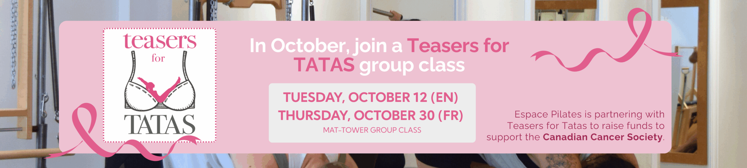 Teasers for Tatas event Pilates Mat-Tower group class in English