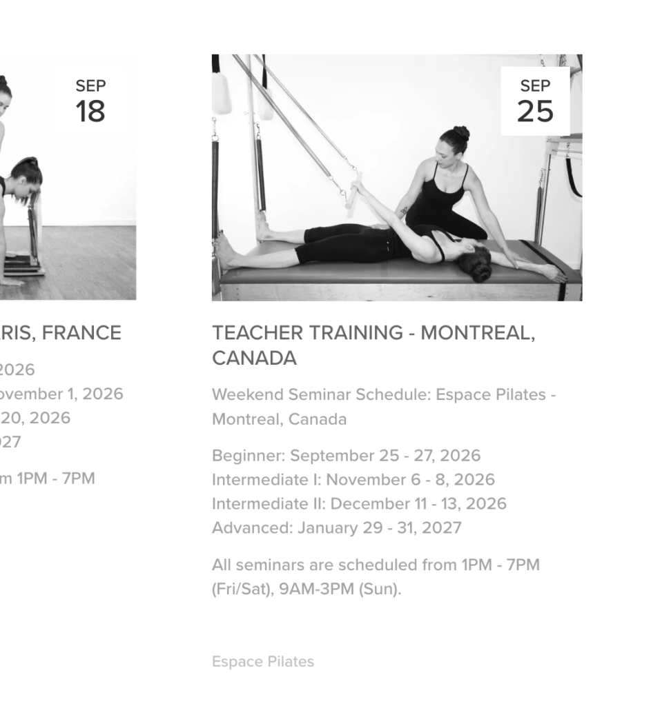 rptt montreal 2026 cycle classical comprehensive pilates teacher training